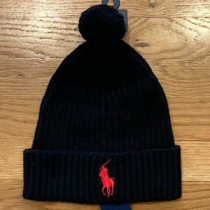 Polo Ralph Lauren Men's Winter Hat Pom Pom Black Big Pony NWT